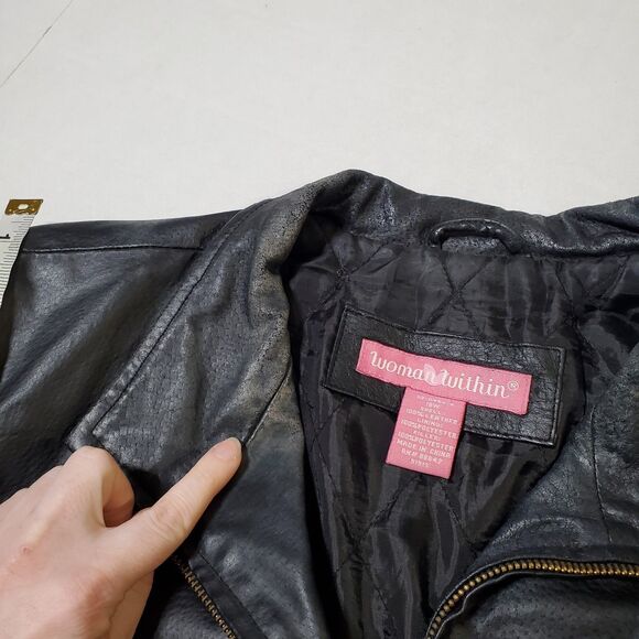 Woman Within Leather Jacket Size 18W Plus Quilted Lining Zip Up Swing Womens - Picture 11 of 12